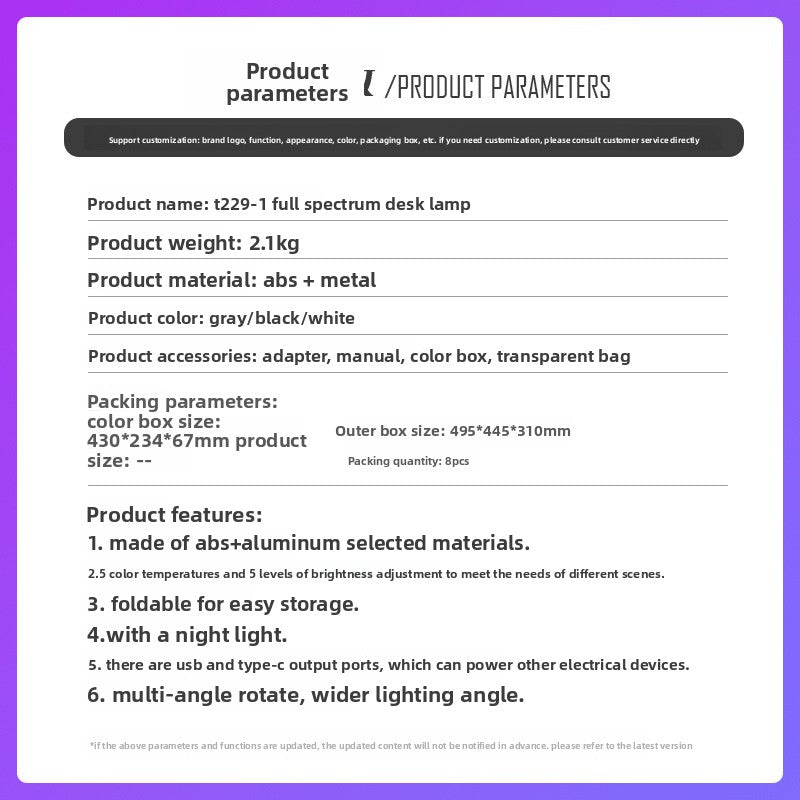 Adjustable Full Spectrum LED Desk Lamp with USB Charging